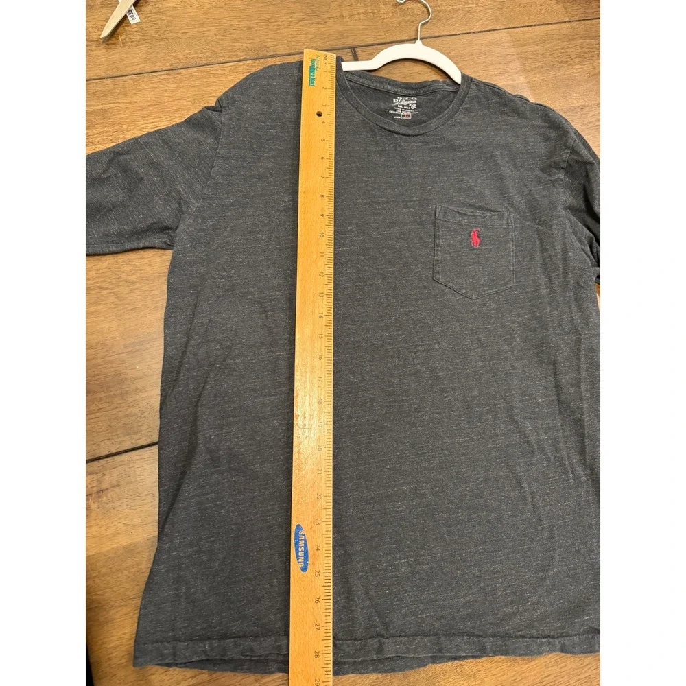 Polo Ralph Lauren Mens Large Charcoal Grey Heather Long‎ Sleeve Pocket Tee Shirt